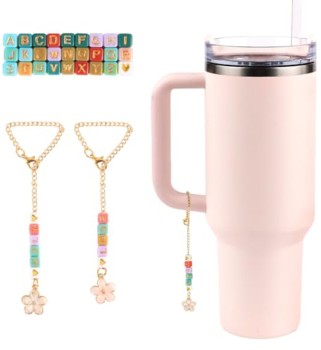 2 Stück Buchstabenkette für Stanley Cup, mit 224 Stück Buchstaben Charm Perlen Namensschild DIY Namensbuchstaben Zubehör für Cup Alphabet Charms Personalisierte Griffdekoration für Stanley