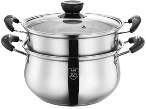 Luxshiny 1juego Olla Vaporera De Acero Inoxidable Doble Asa Cacerola Para Cocinar y Cocer Al Vapor Para Verduras Pescado y Dumplings Uso Versátil y Reutilizable