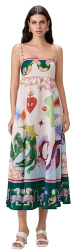 Women Spaghetti Strap Boho Long Dress Sleeveless Beach Swing Sundress Backless Strappy Flowy A-Line Tank Dress for Cocktail Streetwear