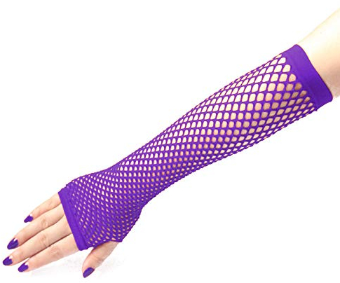 Hrlace 1 Paar Netzhandschuhe Lange Fingerlose Punk-Mesh- Handschuhe,Damen-Stretchhandschuhe Elastisches Netz Vintage Fishnet Gloves für 80er Jahre Kostümparty Halloween Cosplay Zubehör Lila