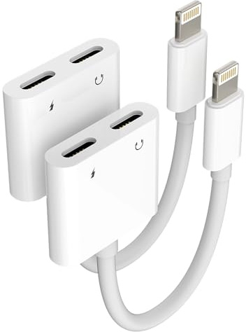 Lightning hörlurar, jack adapter (2 stycken) för Apple laddningskabel, splitter 2 i 1, bil, aux, dubbelkontakt med Charge Headphone-distributör till mobiltelefon för iPad-omvandlare för iPhone 14 13