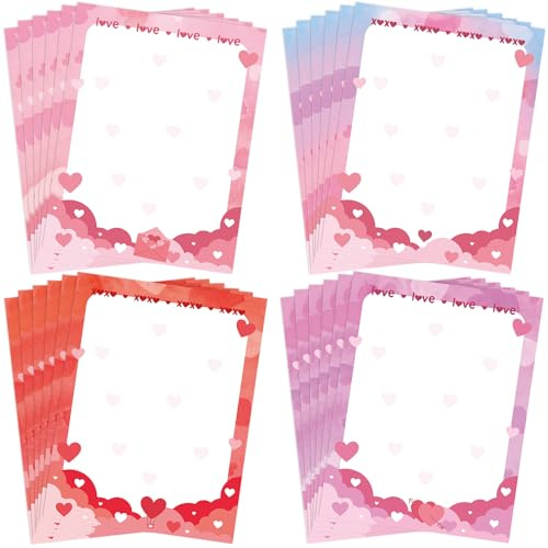 Dispowreath 100 Sheets Valentines Stationary Paper, 8.5 x 11 Heart Love Letterhead Border Decor Printable Pink Writing Paper for Galentines Wedding Anniversary Greeting Cards Invitation Printing