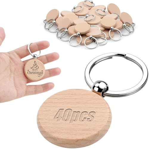 20 Stück Schlüsselanhänger Holz Rohling Rund Blanko Holzanhänger Personalisierte Holzschlüsselringe zum Bemalen Wooden Keychain Schlüsselring für DIY Dekoration Malerei Basteln Schlüsselbund Geschenke
