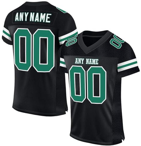 Generisch Personalisierte American Football Trikots mit Name Nummer Personalisierte Trikot T-Shirt für Kinder Erwachsene Junge Mädchen Herrn Damen Grün Kurze Ärmel V-Ausschnitt Polyester