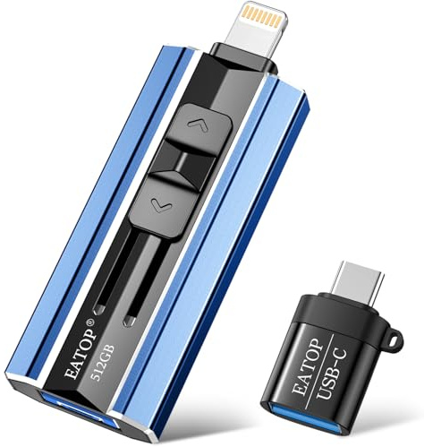 EATOP 512GB Flash Drive Intended for Phone Tablet Androidphone and Computers, 4 in 1 Photo Stick for Phone Memory Storage Easily Backup Photos Videos, Plug and Play, No App Required (Navy Blue)