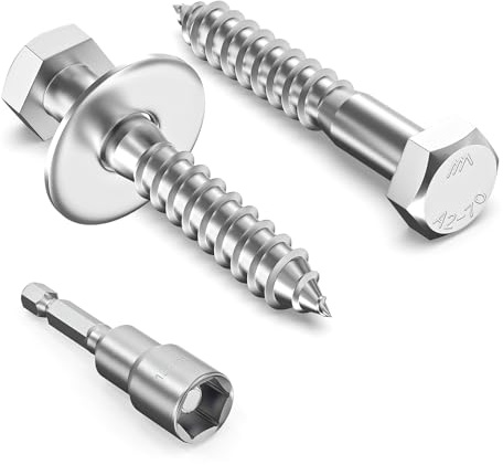 Valorada 12Pcs M8 x 50mm Coach Screws, Hex Head Wood Screws, Heavy Duty Lag Bolts, Concrete Screw, Hex Furniture Bolt, 304 Stainless Steel with Washers and Magnetic Hexagon Socket
