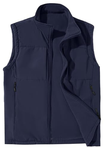 AIEOE Vändbar väst för män, vinter, varm fleeceväst, vändbar, softshell väst, utomhusjacka, ärmlös, övergångsjacka, blå, XL
