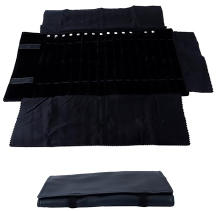 Ausi Rouleau à bijoux pliable, sac de rangement de voyage pour colliers, bracelets, boucles d'oreilles, noir, assez pour 16 colliers avec élastique