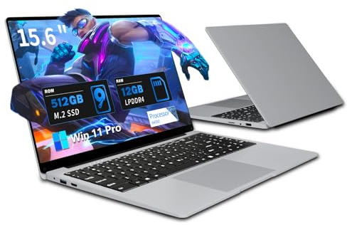 15.6 Pulgadas Ordenador Portatil, Win 11 PC Portátil Celeron N4000 CPU, Portátil con 12GB LPDDR4 512GB SSD, 1920*1080 IPS FHD Pantalla Laptop, TF Card Slot expansión hasta 1 TB, Mini HDMI+BT4.2