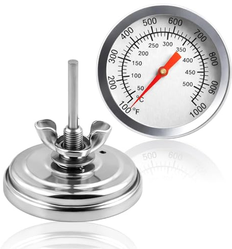 Termometro per forno e barbecue analogico VoltCozy 80 mm, 0–500 °C Termometro per forno con scala per zona fumo, zona barbecue, zona BBQ, termometro per affumicatura per affumicatore, barbecue e forno