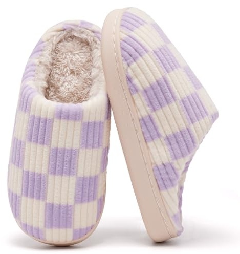 Guyarns Zapatillas de casa Niño Niña,Pantuflas Invierno de Memoria viscoelástica a Cuadros para Niño Suela Antideslizante Dormitorio para Interior Exteriores