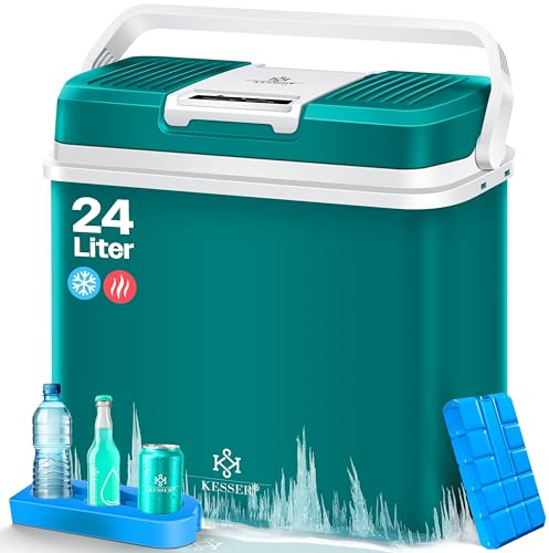 KESSER Nevera de 24 litros, enfriamiento y calentamiento, nevera térmica de 12 V y 230 V, caja térmica para coche, barco y camping, mini nevera con modo ECO y Max, color verde petróleo