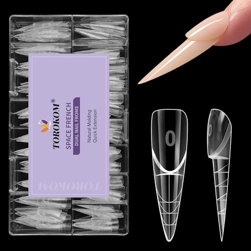 TOROKOM 3D Space French Dual Nail Forms, 150 Pezzi, 15 Misure, Lungo Punta