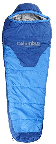 COLUMBUS - Aneto 300 Saco de Dormir Ligero 2 Estaciones Relleno de Fibra Hueca para Niño o Niña. Equipado con Collarín Térmico y Solapa Anti frío. Color Azul