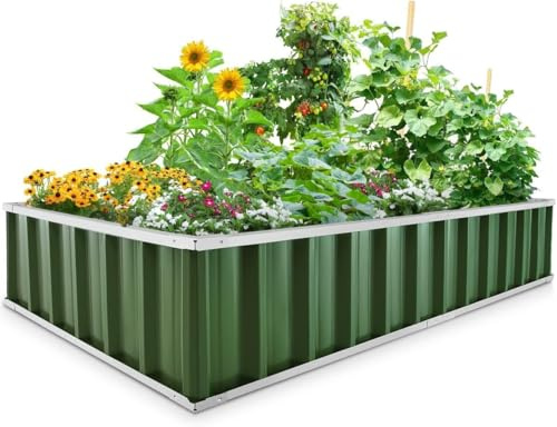 KING BIRD Raised Garden Bed 68x 36x 12 Galvanized Steel Metal Outdoor Garden Planter Box Kit with 2 Pairs of Gloves (Green)