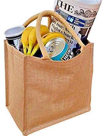 10 x Jute Bags Medium Hessian Shopping Bags,Size 30x30x20cm Natural Reusable Eco-Friendly Gift Bags for Women Classic Jute Tote with Cotton Cord Handles Sustainable Shopper for Retail & Daily Use