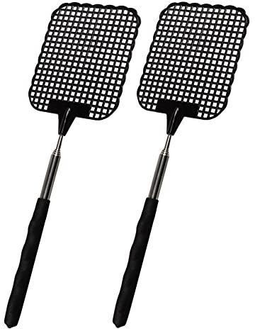 ECENCE Set de 2 Tapettes à Mouches Manche Télescopique, Tapetteà Mouche 26 à 72 cm de Longueur Noir