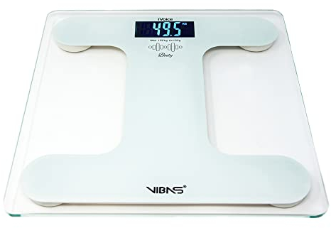 VIBAS iVoice Báscula de Baño Parlante para Invidentes o Adultos Mayores. Habla 5 idiomas con Voz Clara y Ayuda Auditiva para Orientación. Repetición de Peso. Volumen Ajustable. Pilas Incluidas