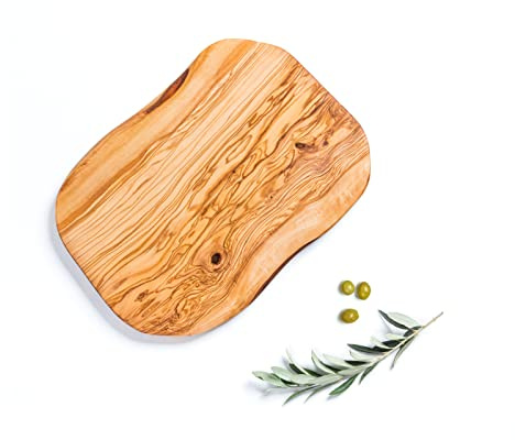 DARIDO Planche à Découper Rustique Bois d'Olivier Naturel Réversible Fait à la Main, 30 x 18 cm, Plateau de Service, Planche à Petit Déjeuner, Planche Bois Brut Pour Table, Plateau en Bois Apéro