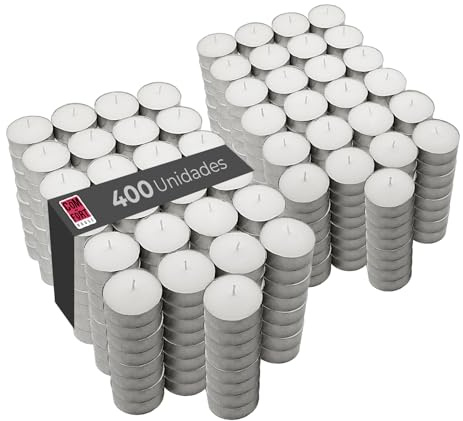 COM-FORT HOUSE | Velas Blancas | Pack velas de 400 Unidades | Velas de Té Calientaplatos | Tealight | 8 Horas de Duración | Velas Decorativas Sin Perfume |