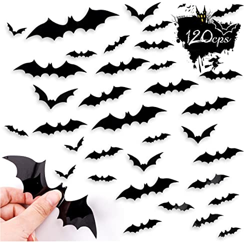 120 PCS Halloween 3D Murciélagos Pegatinas Decoraciones, Pegatinas de Pared de Murciélago, para Windows, Pared, Puerta de casa, Puertas Pegatinas de murciélagos