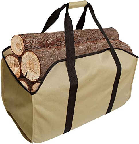 Bolsa de leña premium, hecha de poliéster, cesta de leña portátil, bolsa plegable para chimenea, bolsa impermeable para chimenea (caqui)