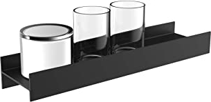 emco Aura Relingsystem zur Wandmontage I Ablagefläche mit Seifenspender und 2 Kristallgläsern I Halter aus Aluminium, schwarz matt, klar und satiniert