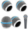 DaKuan - 4 testine in rete per microfono in metallo, con spugna, compatibili con microfono Beta58a, SM58, PGX24, SLX4, SM58LC, rete in acciaio blu, colore argento