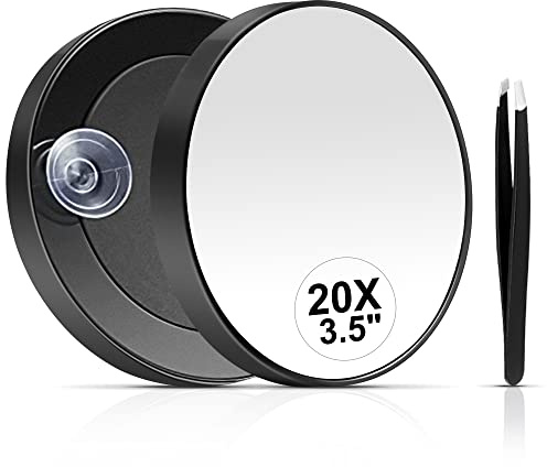 MIYADIVA 20X Magnifying Mirror, 20X Magnifying Mirror Suction Cup and Tweezers, As a Mganifying Makeup Tools, Pocket Set for Eyes Makeup 3.5 Inches