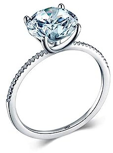 Bellitia Jewelry Anillos Solitario Plata 925 para Mujer Chapado en Oro 14k/Oro Blanco, Anillo Compromiso Alianzas Boda de Circonita Cúbica de Diamantes Simulados Regalo Joyería, Corte Redonda, 3ct