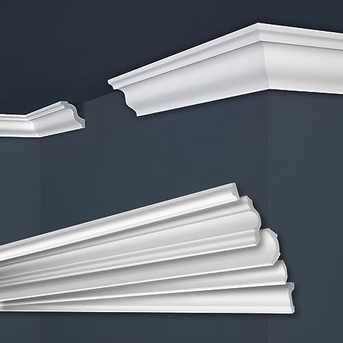 MARBET DESIGN - Modanature decorative in polistirene XPS, colore bianco, da soffitto (angolo interno ed esterno, E-5)