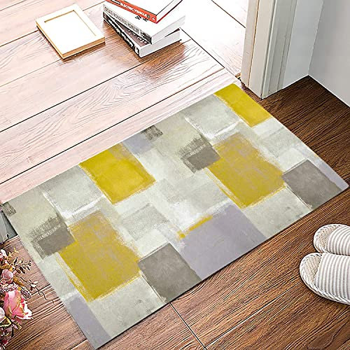 Fußmatte Abstrakte Ölfarbe Sommer Gelb Grau Moderne Geometrie Duschvorleger Mode Badezimmerteppich rutschfest Türmatte Für Dusche Küche Schlafzimmer 40x60cm