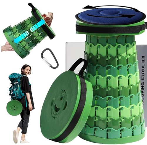 XIUWOUG Hocker Klappbar, Teleskophocker mit Kissen | Φ 30 cm Großer Tragbarer Klapphocker | Campingstuhl Klapphocker Faltbar Belastung 300 kg | Campinghocker oder Angelhocker,Gras grün