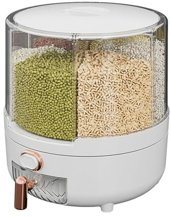 Distributore di cibo rotante a griglia, distributori di cereali rotanti, contenitore trasparente per alimenti secchi con design , dispenser di cibo multi-compartimento