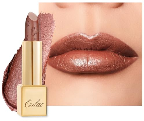OULAC Métallique Briller Rouge a Levre Marron, Rouge à lèvres Pailleté Très Pigmentés et Crémeuse, Hydratation Longue Durée et Confort pour les Lèvres, Vegan, 4,3g (24) Me Time