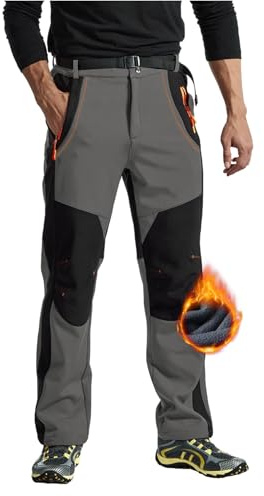 Rdruko Pantalon de randonnée pour homme - Doublé - Chaud - Pantalon d'hiver - Imperméable - Pantalon softshell épais - Pantalon de travail pour le ski, la randonnée, le camping, Fer gris., 3XL