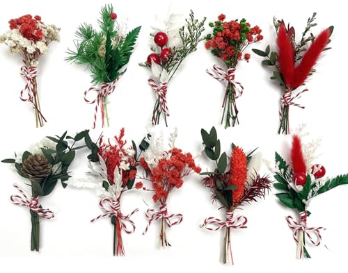 JDEFARF 10 Pezzi di Bouquet di Fiori Secchi di Natale, Bouquet di Fiori Secchi, Mini Fiori Secchi per Centrotavola di Nozze, Composizioni per la Tavola, Decorazioni per Vasi (Stile