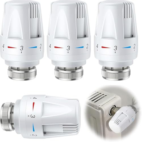 Thermostatkopf 4 Stück Thermostat Heizung für Thread M30 x 1.5, Frostschutz- und Einstellfunktionen, Thermostat Heizkörper Heizung Heizungsregler Heizungsthermostat Heizkörperventil für Zuhause Büro