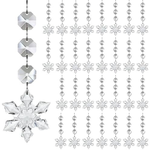 BelleVive 30 Stück Schneeflocken-Christbaumschmuck, hängende Ornamente aus Acrylkristall, Schneeflocken-Stern-Weihnachtsschmuck, Weihnachtsbaum-Winterwunderland-Dekor