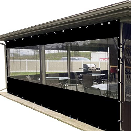 Rideaux d'extérieur imperméables pour jardin, terrasse, tonnelle, pergola, balcon, bâche transparente, couverture de pavillon, perforations personnalisables, noir, 8,5 x 3 m