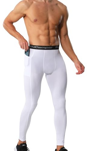 NuCamper Leggings Sportivi Uomo Pantaloni a Compressione con Tasche, Asciugatura Rapida Running Pantaloni Leggings Base Layer Traspiranti for Gym Jogging Palestra