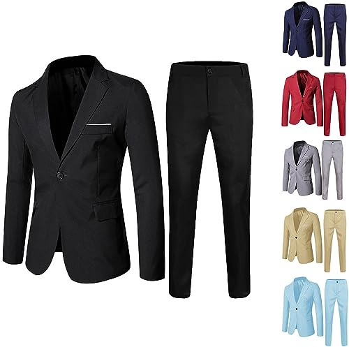 Boys' Slim Fit 2-Piece Suit Set Ring Bearer & Graduation Tuxedo Blazers Formal Outfit Prom Suits Button Down Blazer & Trousers Boys Suits 12M-18Y UK Size Black