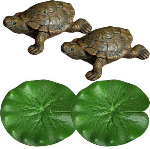 Deko Garten Schildkröte Figuren, Schildkröte Deko für Miniteich, Privatgarten und Indoor, 4 Stück Mini Teich Dekoration, für Garten Zinkwanne, Teich Balkon, Gartenteich und Teichdeko Geschenk