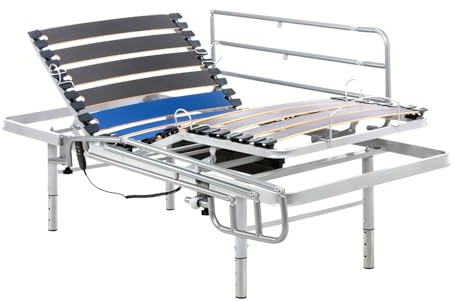 Geriafy - Letto Elettrico Regolabile in 4 Altezze | Gambe Regolabili, Struttura Rinforzata con Sponde Abatibili (90x190 cm, Comando a Cavo)