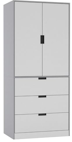 URBNLIVING Modern 2 Door Wardrobe with 3 Drawers & Hanging Rail, Stylish Freestanding Storage, Spacious Interior, Durable Chipboard Build, Easy to Assemble Bedroom Furniture