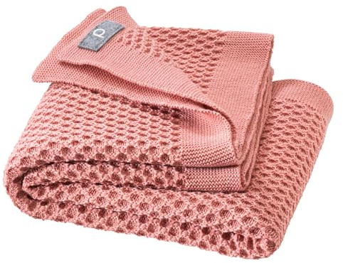 Couverture tricotée en nid d'abeille pour bébé et enfant, 100 % laine mérinos biologique, douce et chaude, 80 x 100 cm, durable et équitable, dans un beau motif de tricot en nid d'abeille, fabriquée