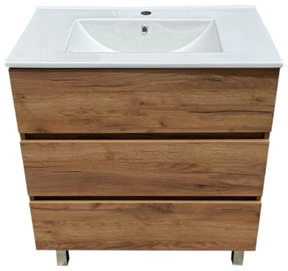 EL BAÑO MODERNO Juego Mueble 80cm Baño con Lavabo Mueble Lavabo Mueble Baño | Mueble Bajo Lavabo Compacto Preinstalado de Fábrica · Lavabo 80 cm con Pie de Porcelana · No Incluye Espejo