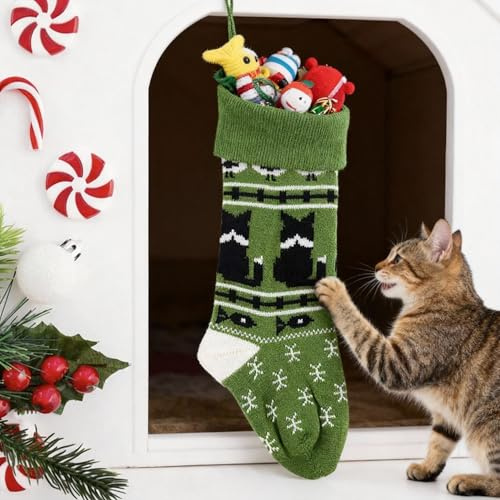 Summerdate 18inch Pet Christmas Stockings, Large Knitted Holiday Stockings for Dogs and Cats, Stretchy Xmas Tree Fireplace Decorations for Pet (Light Green)