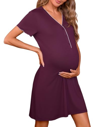Marvmys Chemise de Nuit Femme Manche Courte Robe de Nuit Boutonnée Coton Maternité Vêtements D'Intérieur à Col en V Ouvert Devant S-3XL