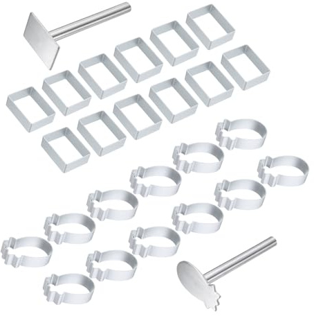 QUARKZMAN Juego 26 Cortadores Galletas Metal, Cortador Galletas Aleación Aluminio Para Hornear Con Sello Prensa Para Hacer Pastel Fondant Galleta Sandwich, Forma Rectangular Y Piña